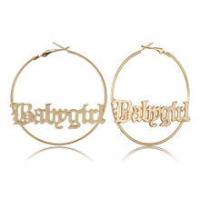 6 cm pendientes babygirl oro plata pendiente de aro grande mujeres fuente en inglés antiguo letras en inglés antiguo joyería